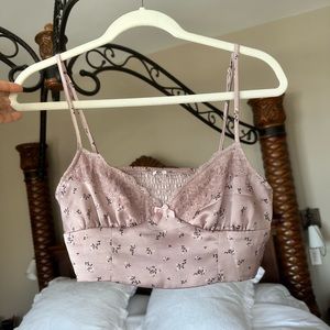 GARAGE Nova Mauve Floral Satin Lace Trim Bustier Cropped Top